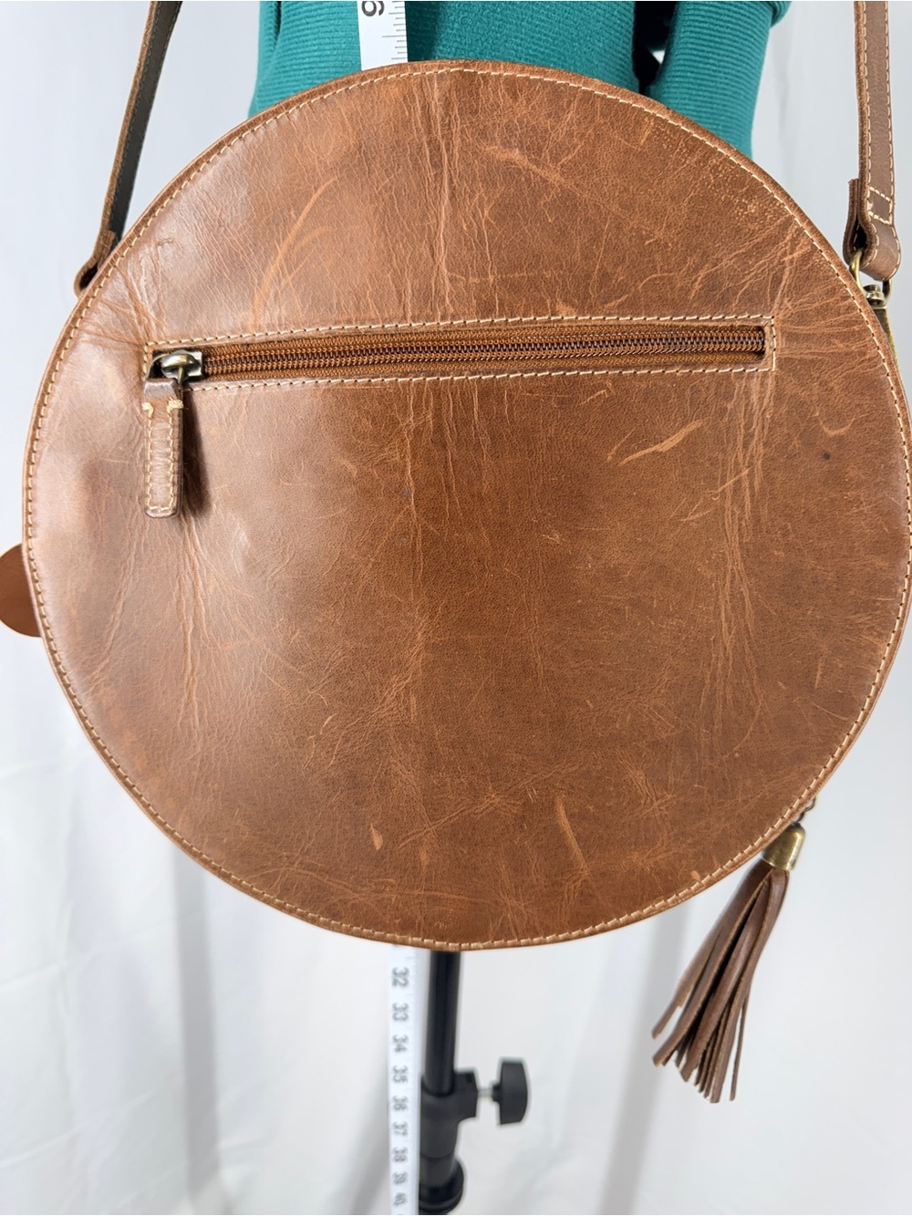 Myra Bag Brown and Cream Hand-Tooled Sunflower Round Crossbody - Picture 4 of 8